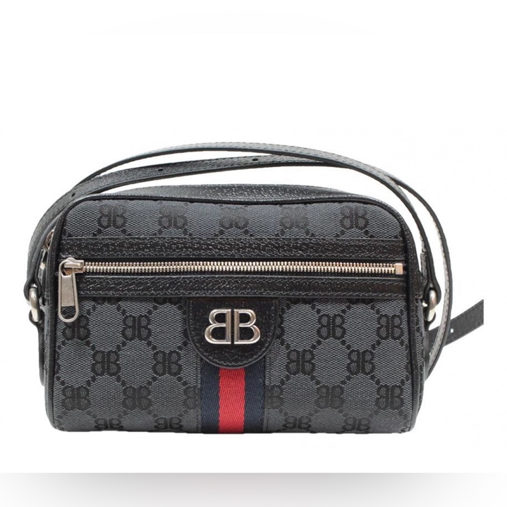 GUCCI X BALENCIAGA Black Monogram Jacquard Canvas Hacker Camera Bag